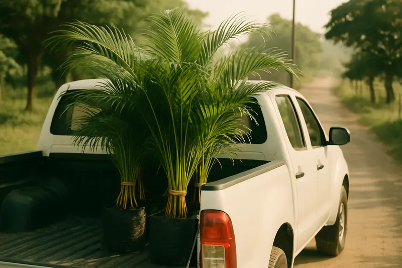 Camioneta cargada con palmas areca